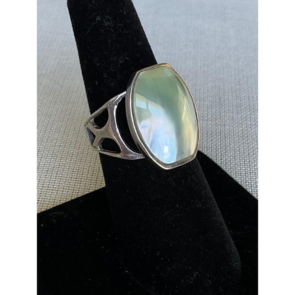 DTR 925 Sterling Silver Ring size 6.5 Aqua color stone Vintage Estate jewelry